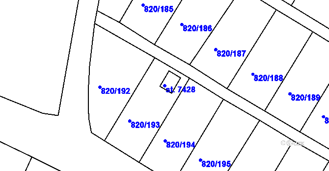 Parcela st. 7428 v KÚ Třebíč, Katastrální mapa