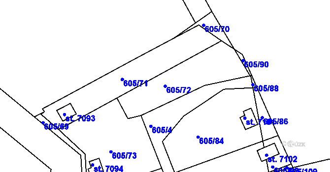 Parcela st. 605/72 v KÚ Třebíč, Katastrální mapa