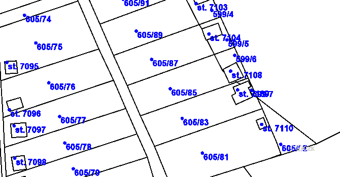 Parcela st. 605/85 v KÚ Třebíč, Katastrální mapa