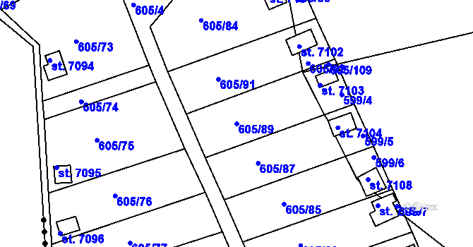 Parcela st. 605/89 v KÚ Třebíč, Katastrální mapa
