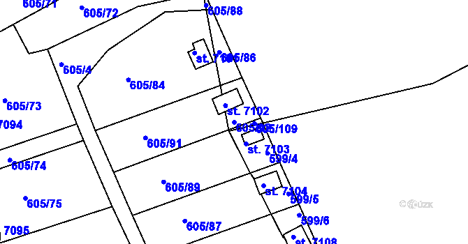 Parcela st. 605/92 v KÚ Třebíč, Katastrální mapa
