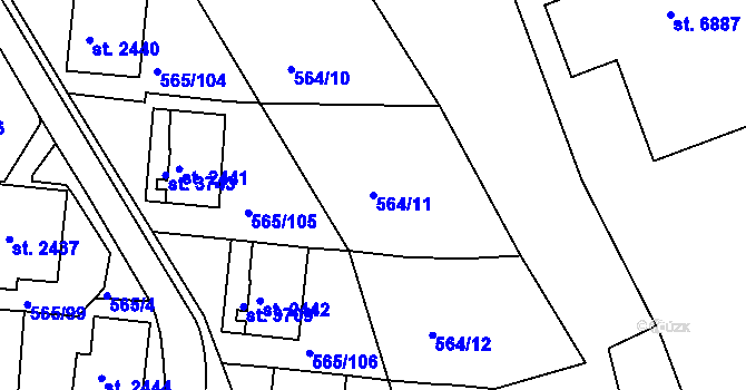 Parcela st. 564/11 v KÚ Třebíč, Katastrální mapa
