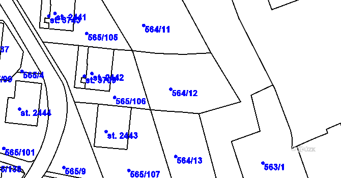 Parcela st. 564/12 v KÚ Třebíč, Katastrální mapa