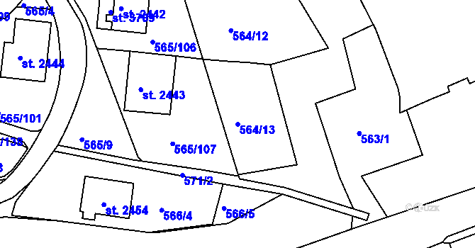 Parcela st. 564/13 v KÚ Třebíč, Katastrální mapa