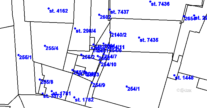 Parcela st. 254/7 v KÚ Třebíč, Katastrální mapa
