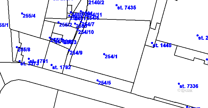 Parcela st. 254/1 v KÚ Třebíč, Katastrální mapa