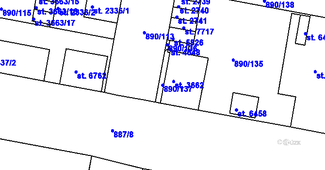Parcela st. 890/137 v KÚ Třebíč, Katastrální mapa