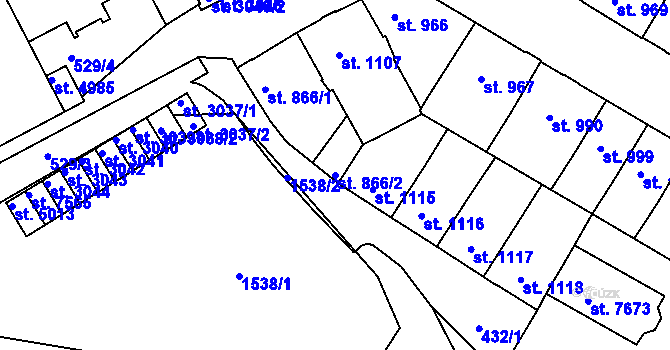 Parcela st. 866/2 v KÚ Třebíč, Katastrální mapa