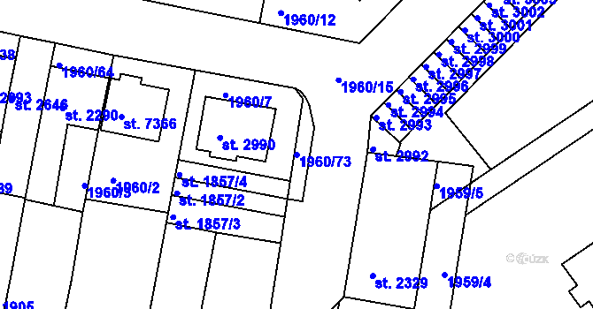 Parcela st. 1960/73 v KÚ Třebíč, Katastrální mapa