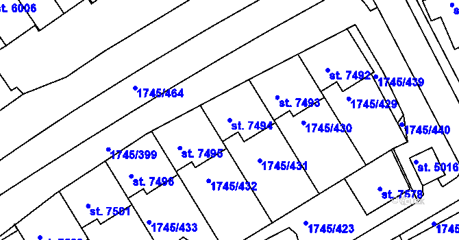 Parcela st. 7494 v KÚ Třebíč, Katastrální mapa