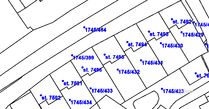 Parcela st. 7495 v KÚ Třebíč, Katastrální mapa