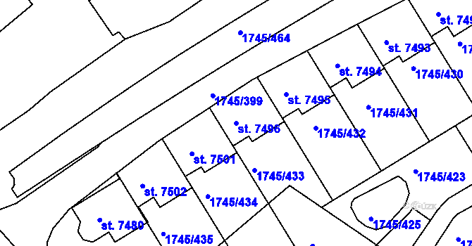 Parcela st. 7496 v KÚ Třebíč, Katastrální mapa