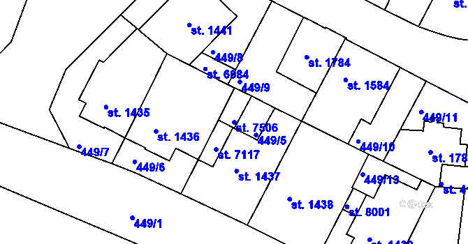 Parcela st. 7506 v KÚ Třebíč, Katastrální mapa