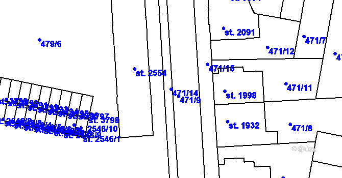 Parcela st. 471/14 v KÚ Třebíč, Katastrální mapa