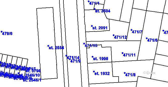 Parcela st. 471/15 v KÚ Třebíč, Katastrální mapa