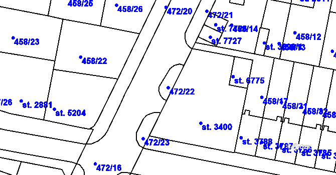 Parcela st. 472/22 v KÚ Třebíč, Katastrální mapa