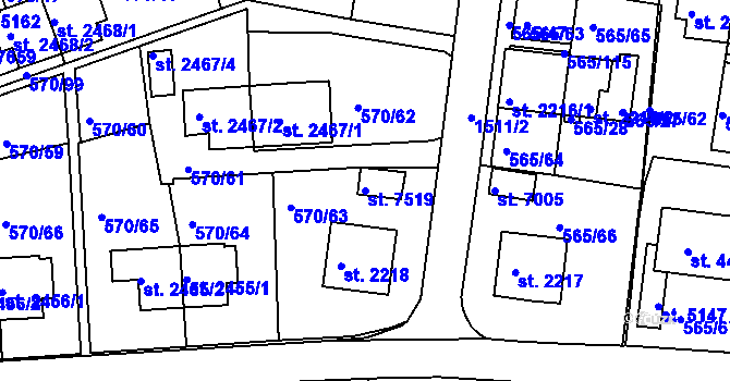 Parcela st. 7519 v KÚ Třebíč, Katastrální mapa