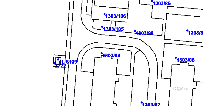 Parcela st. 1303/84 v KÚ Třebíč, Katastrální mapa