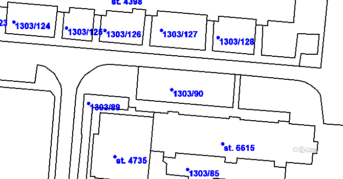 Parcela st. 1303/90 v KÚ Třebíč, Katastrální mapa