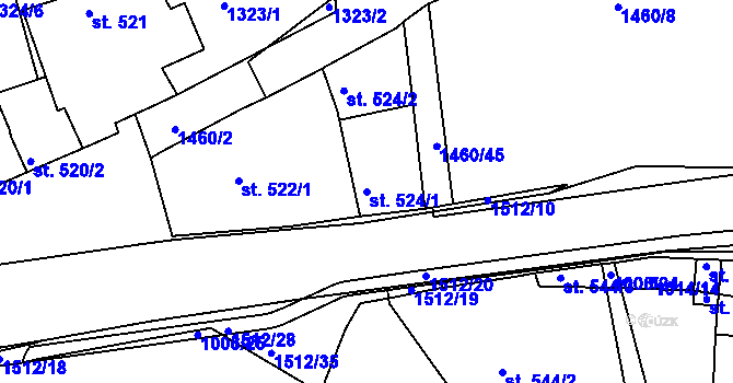 Parcela st. 524/1 v KÚ Třebíč, Katastrální mapa
