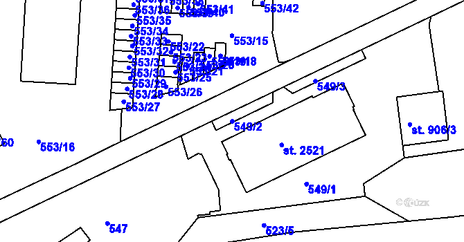 Parcela st. 549/2 v KÚ Třebíč, Katastrální mapa