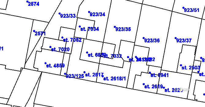 Parcela st. 7032 v KÚ Třebíč, Katastrální mapa