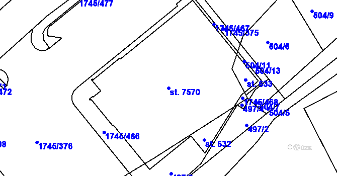 Parcela st. 7570 v KÚ Třebíč, Katastrální mapa