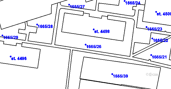 Parcela st. 1665/26 v KÚ Třebíč, Katastrální mapa