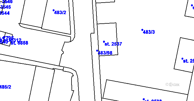 Parcela st. 483/98 v KÚ Třebíč, Katastrální mapa