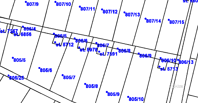 Parcela st. 7591 v KÚ Třebíč, Katastrální mapa