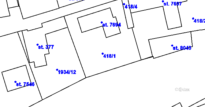 Parcela st. 418/1 v KÚ Třebíč, Katastrální mapa