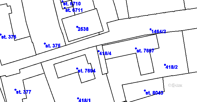 Parcela st. 418/4 v KÚ Třebíč, Katastrální mapa