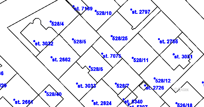 Parcela st. 7075 v KÚ Třebíč, Katastrální mapa