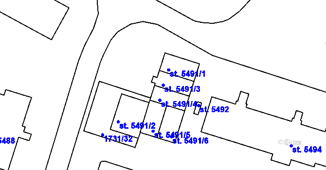 Parcela st. 5491/3 v KÚ Třebíč, Katastrální mapa