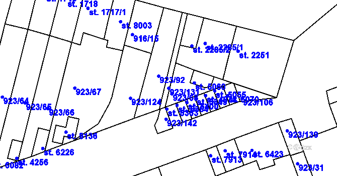 Parcela st. 923/131 v KÚ Třebíč, Katastrální mapa