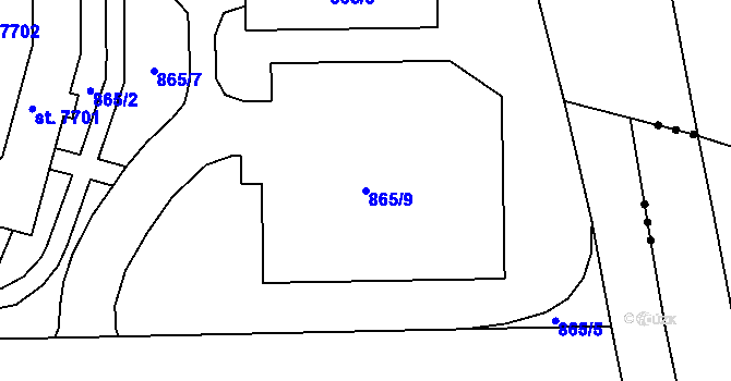 Parcela st. 865/9 v KÚ Třebíč, Katastrální mapa