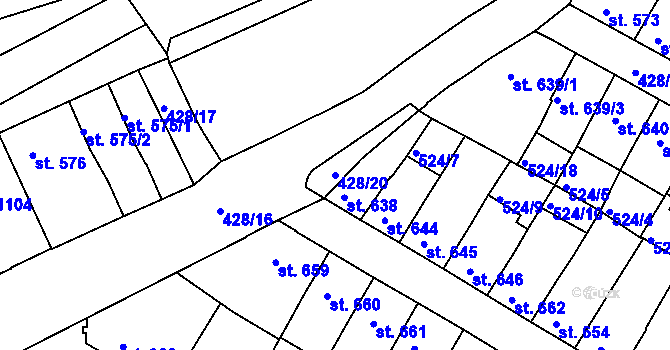 Parcela st. 428/20 v KÚ Třebíč, Katastrální mapa