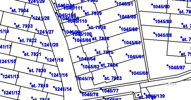 Parcela st. 7825 v KÚ Třebíč, Katastrální mapa
