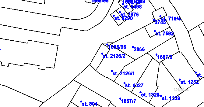 Parcela st. 2126/2 v KÚ Třebíč, Katastrální mapa