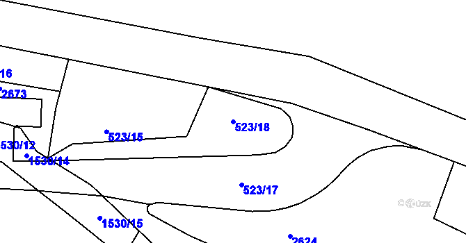 Parcela st. 523/18 v KÚ Třebíč, Katastrální mapa