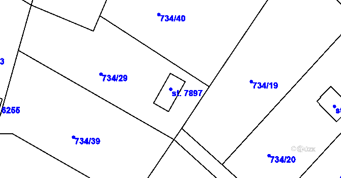 Parcela st. 7897 v KÚ Třebíč, Katastrální mapa