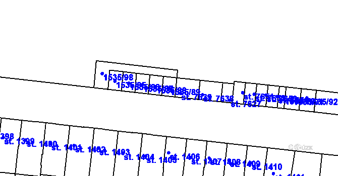Parcela st. 1535/89 v KÚ Třebíč, Katastrální mapa