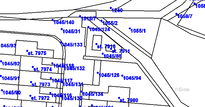 Parcela st. 1045/86 v KÚ Třebíč, Katastrální mapa