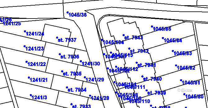 Parcela st. 1045/103 v KÚ Třebíč, Katastrální mapa