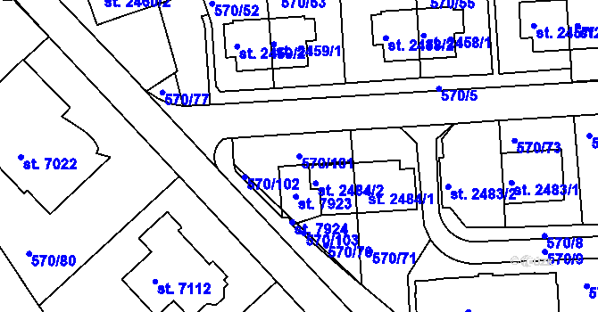 Parcela st. 570/101 v KÚ Třebíč, Katastrální mapa
