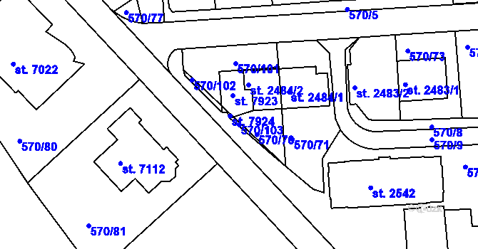 Parcela st. 570/103 v KÚ Třebíč, Katastrální mapa