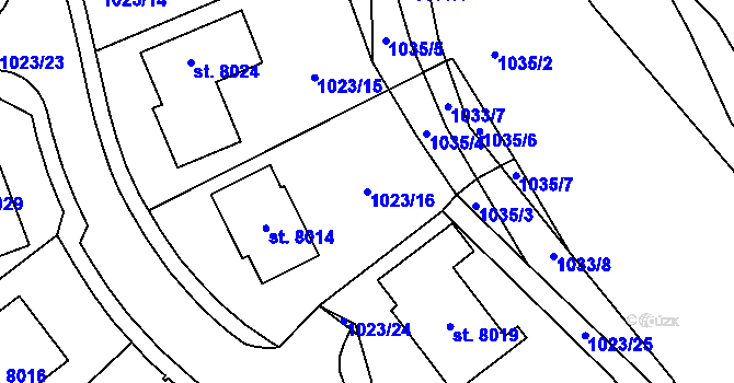 Parcela st. 1023/16 v KÚ Třebíč, Katastrální mapa