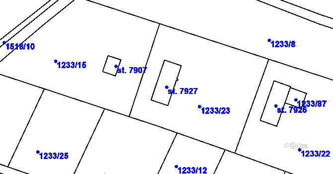 Parcela st. 7927 v KÚ Třebíč, Katastrální mapa