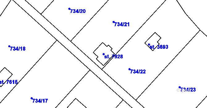 Parcela st. 7928 v KÚ Třebíč, Katastrální mapa