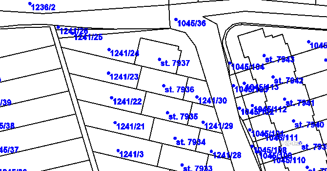 Parcela st. 7936 v KÚ Třebíč, Katastrální mapa